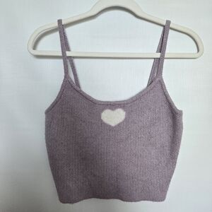 L.A. HEARTS KNIT TANK TOP Y2K LILAC WHITE HEART DETAIL (MED)